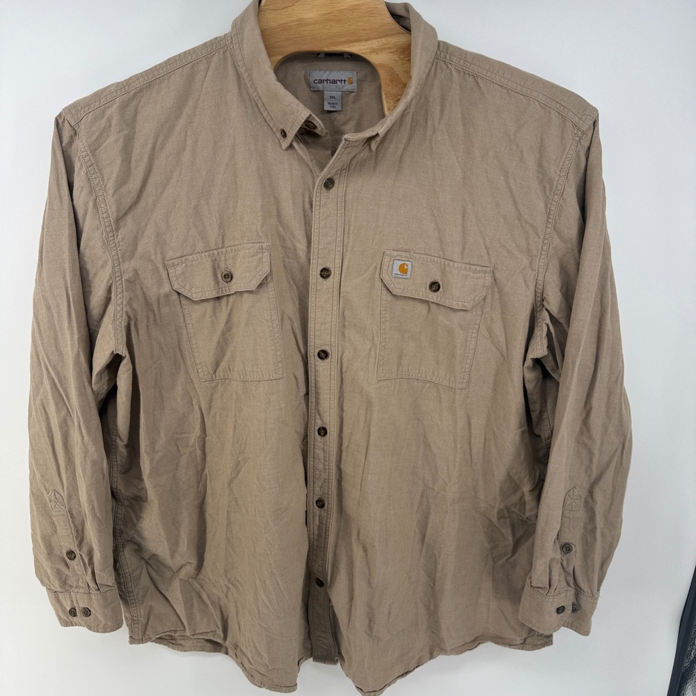 Carhartt Mens 3XL *READ Tan Long Sleeve Button Down Work Shirt Spring 2020